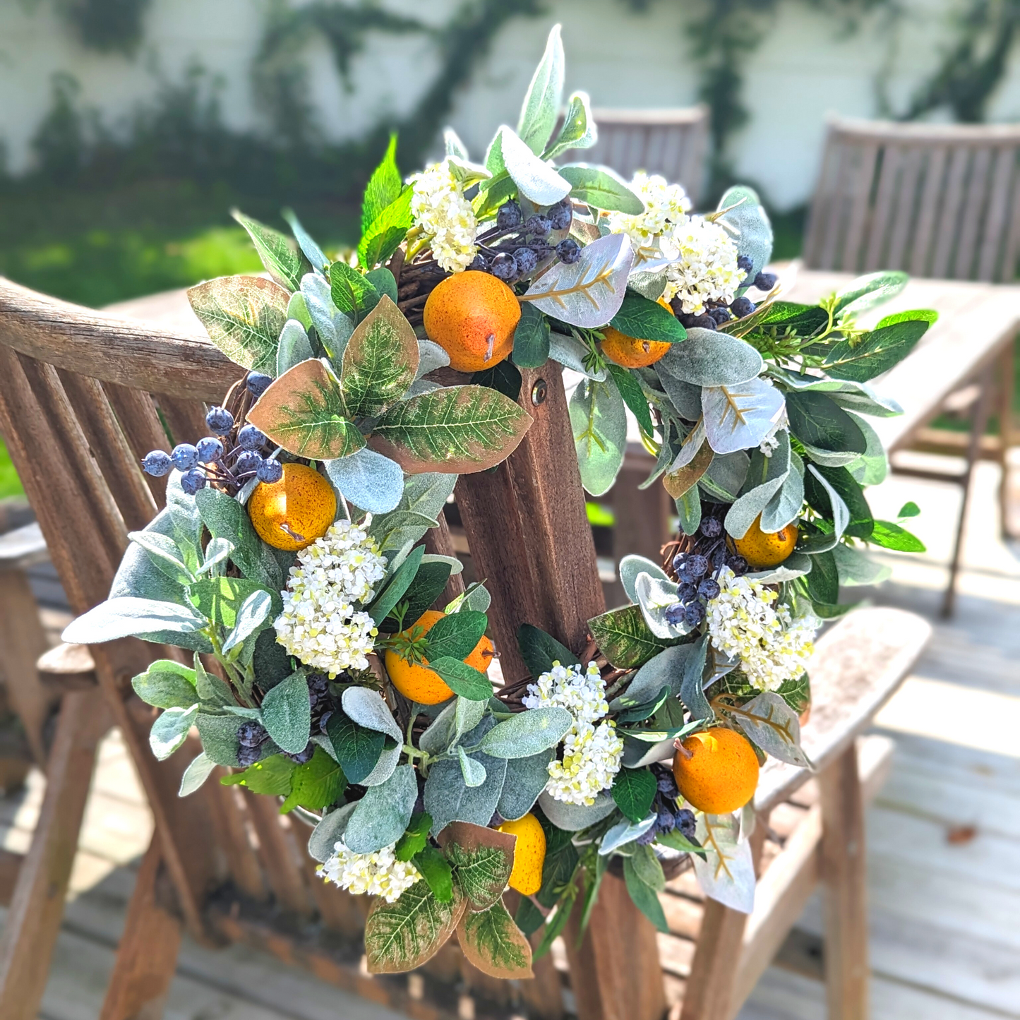 Rustic Fall Wreath with Pear and Blueberry | Faux Fruit and Greenery | Autumn Wreath | Thanksgiving Decor