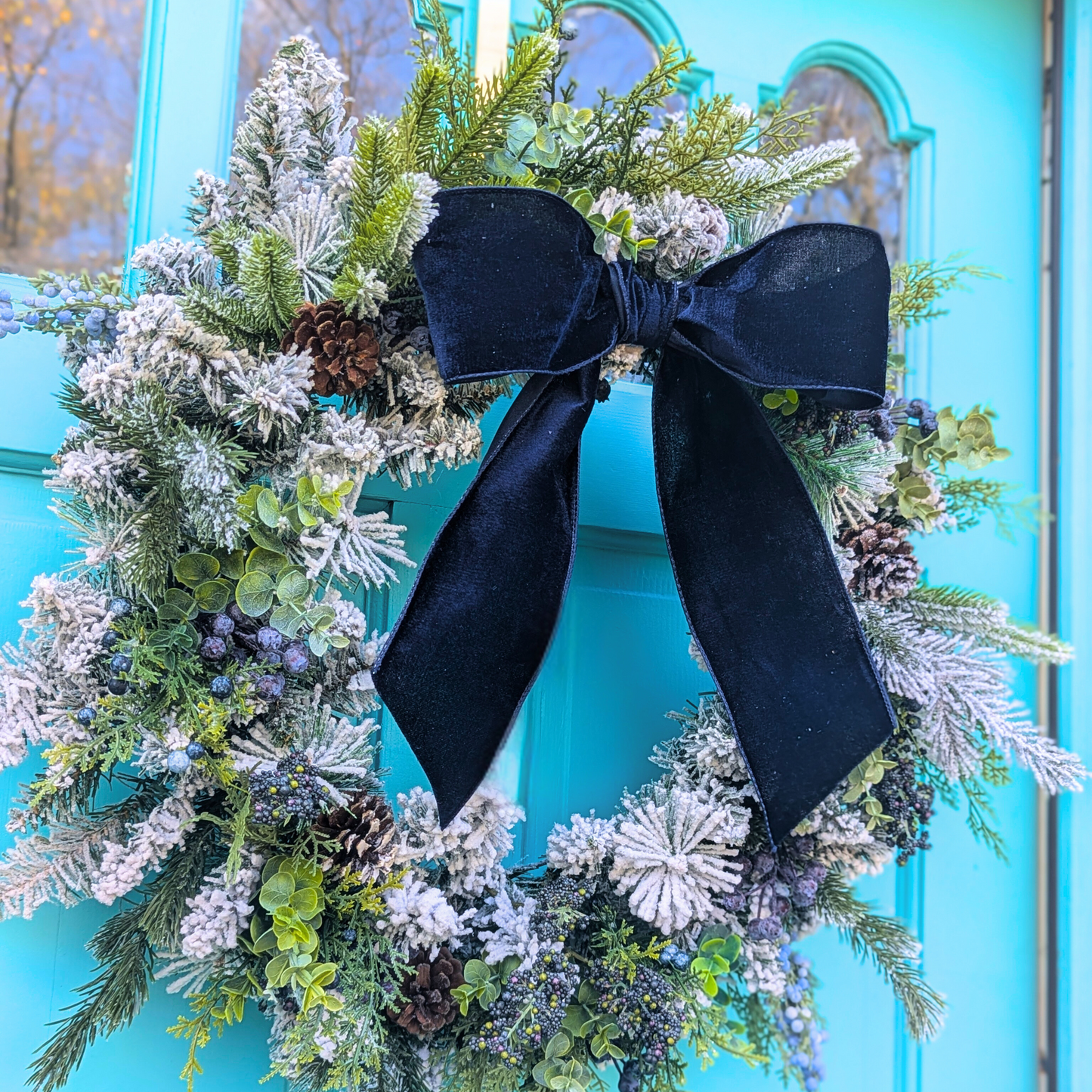 Flocked Christmas Wreath for Winter Decor | White Winter Wreath | Christmas Front Door Wreath | Flocked Christmas Pine Wreath