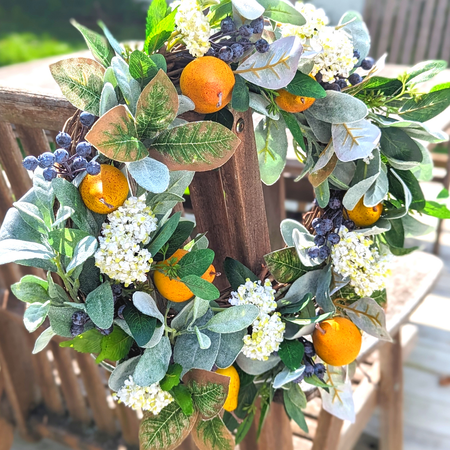 Rustic Fall Wreath with Pear and Blueberry | Faux Fruit and Greenery | Autumn Wreath | Thanksgiving Decor