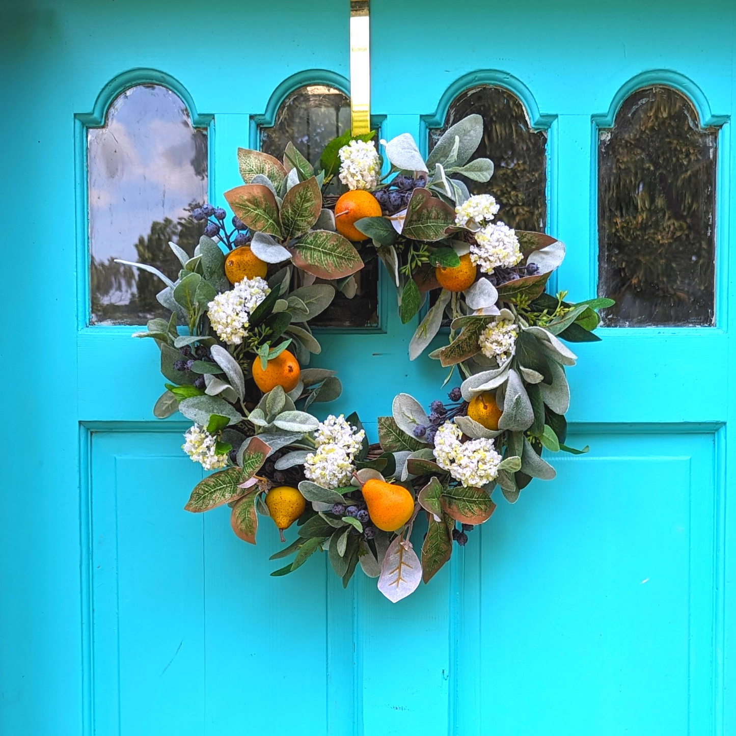 Rustic Fall Wreath with Pear and Blueberry | Faux Fruit and Greenery | Autumn Wreath | Thanksgiving Decor