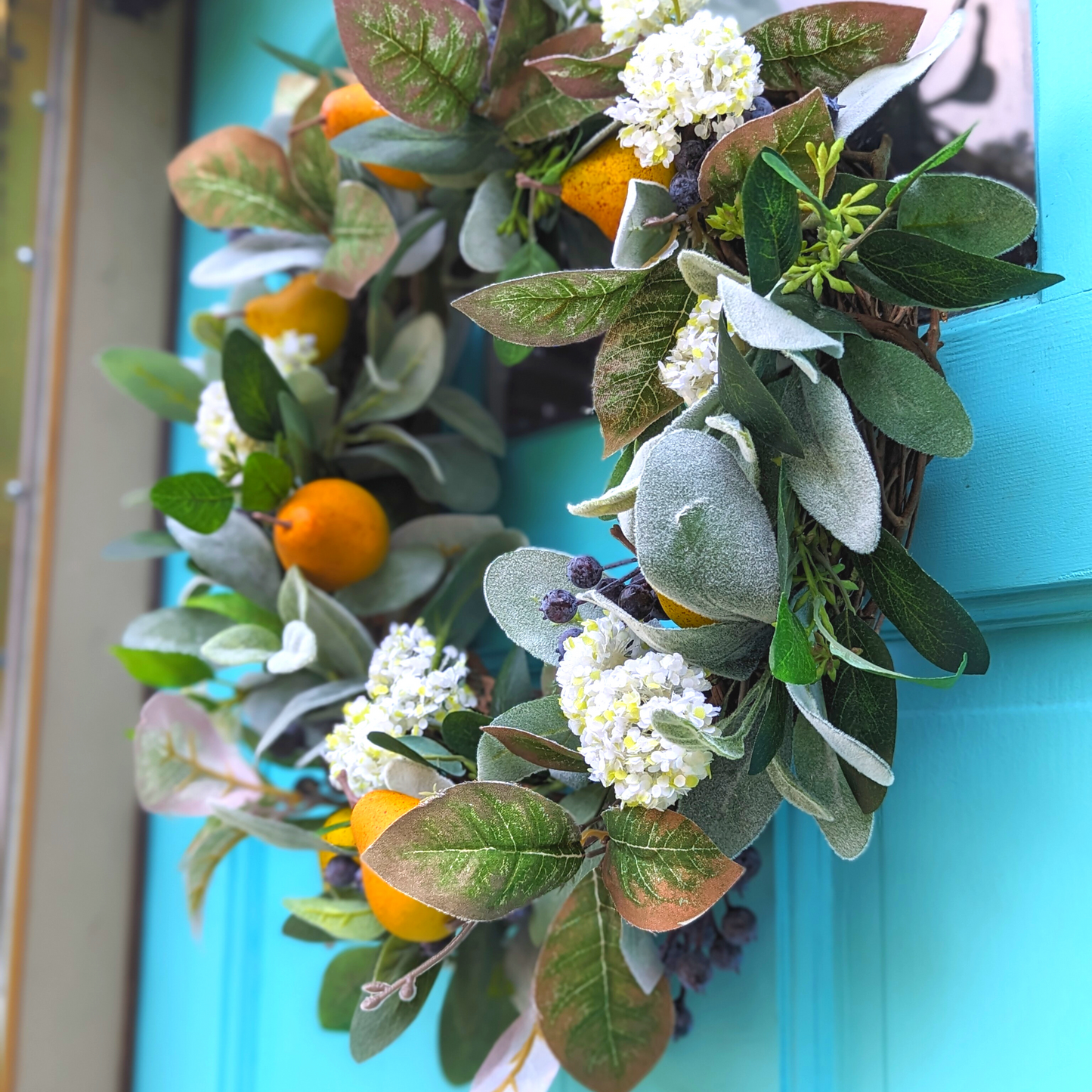 Rustic Fall Wreath with Pear and Blueberry | Faux Fruit and Greenery | Autumn Wreath | Thanksgiving Decor